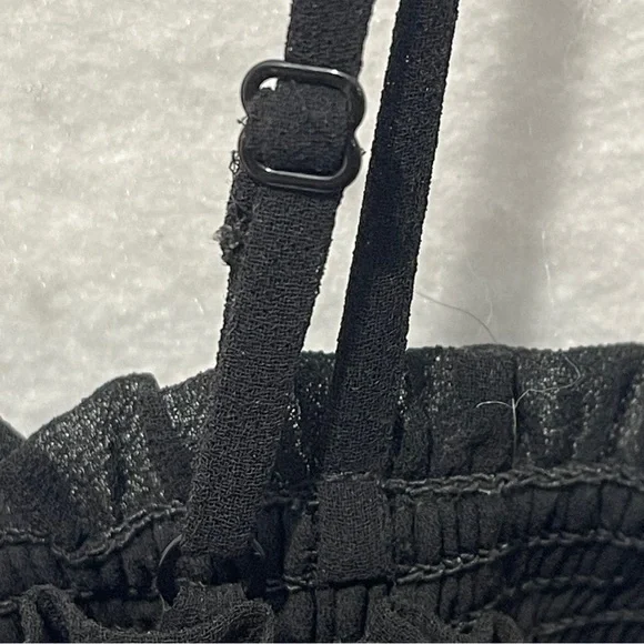 Aritzia Wilfred Arts Black Smocked Square Neck Spaghetti Strap Mini Dress Tiered - Picture 6 of 8